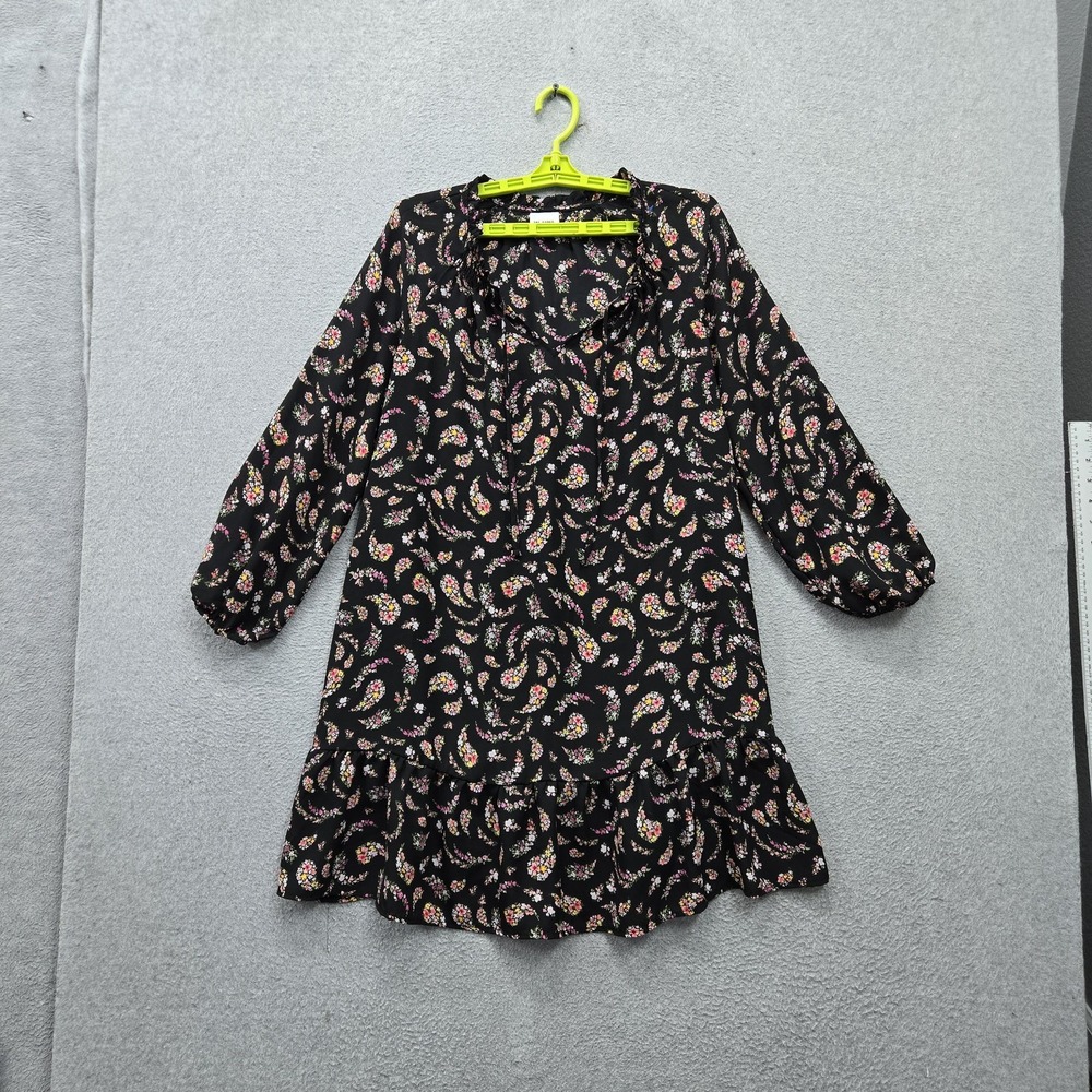 Old Navy Women Blouse M Black Floral Peplum Scoop Neck Pullover Long Sleeve